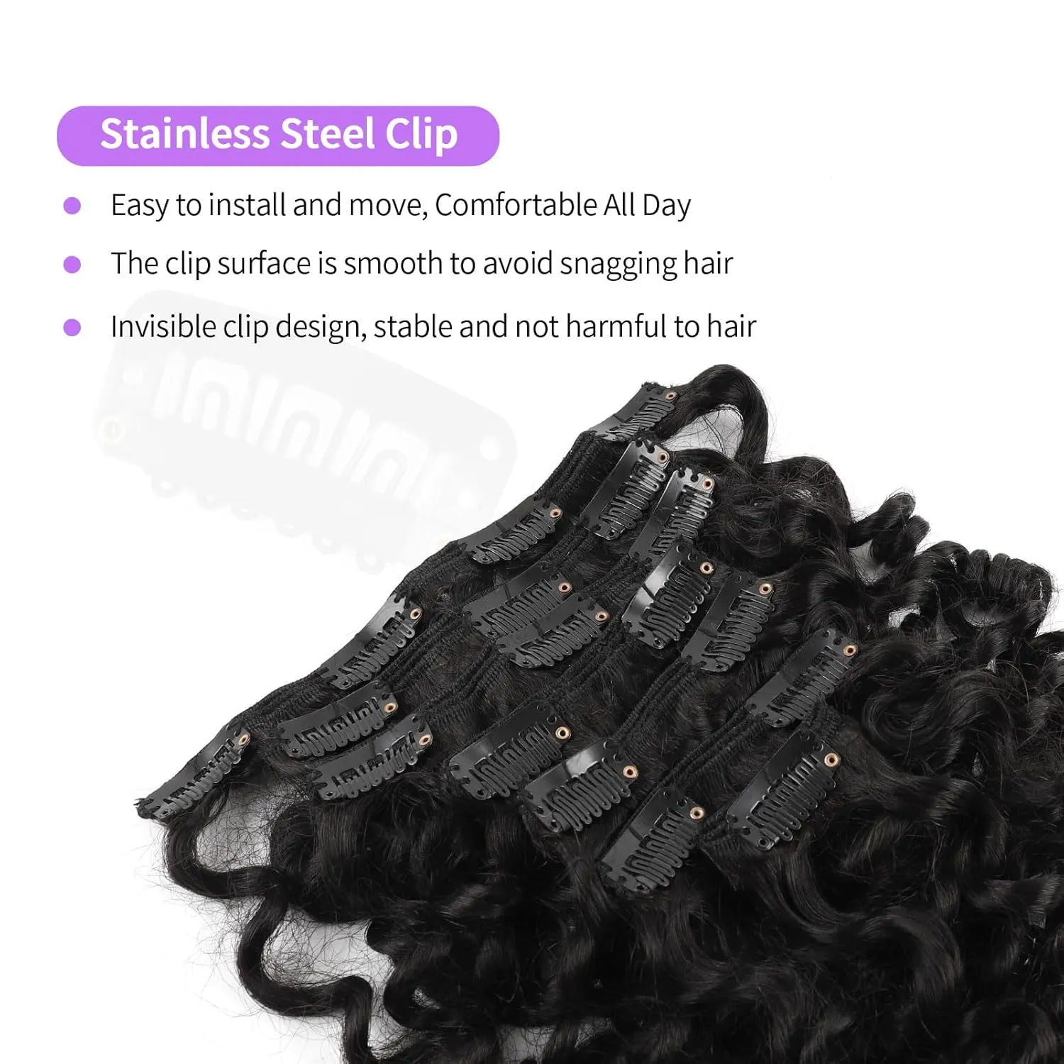 Sassina Natural Loose Curly Clip in Hair Extensions Remy Human Hair Double Weft Curly Clip in Human Hair Extensions Natural Black Brazilian Virgin Human Hair for Black Women 7Pcs 120G 20 Inch