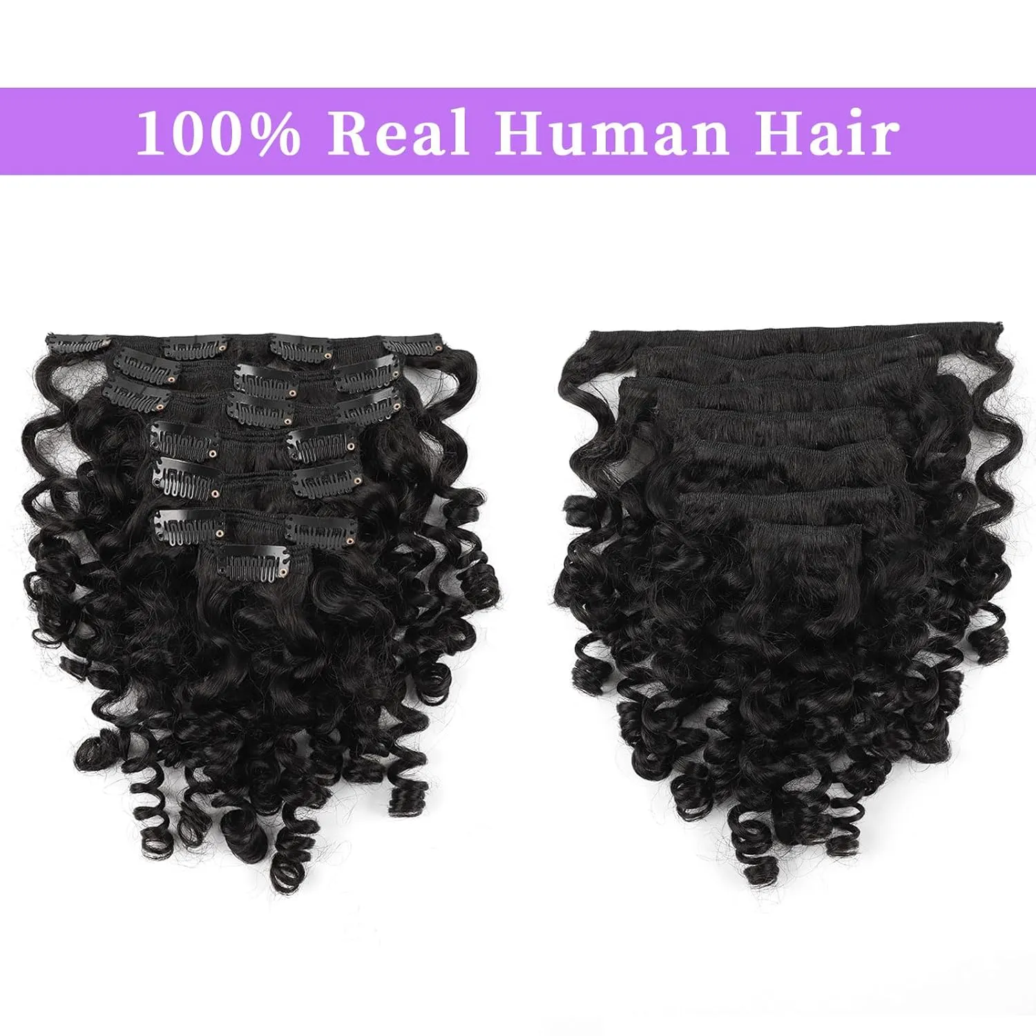 Sassina Natural Loose Curly Clip in Hair Extensions Remy Human Hair Double Weft Curly Clip in Human Hair Extensions Natural Black Brazilian Virgin Human Hair for Black Women 7Pcs 120G 20 Inch