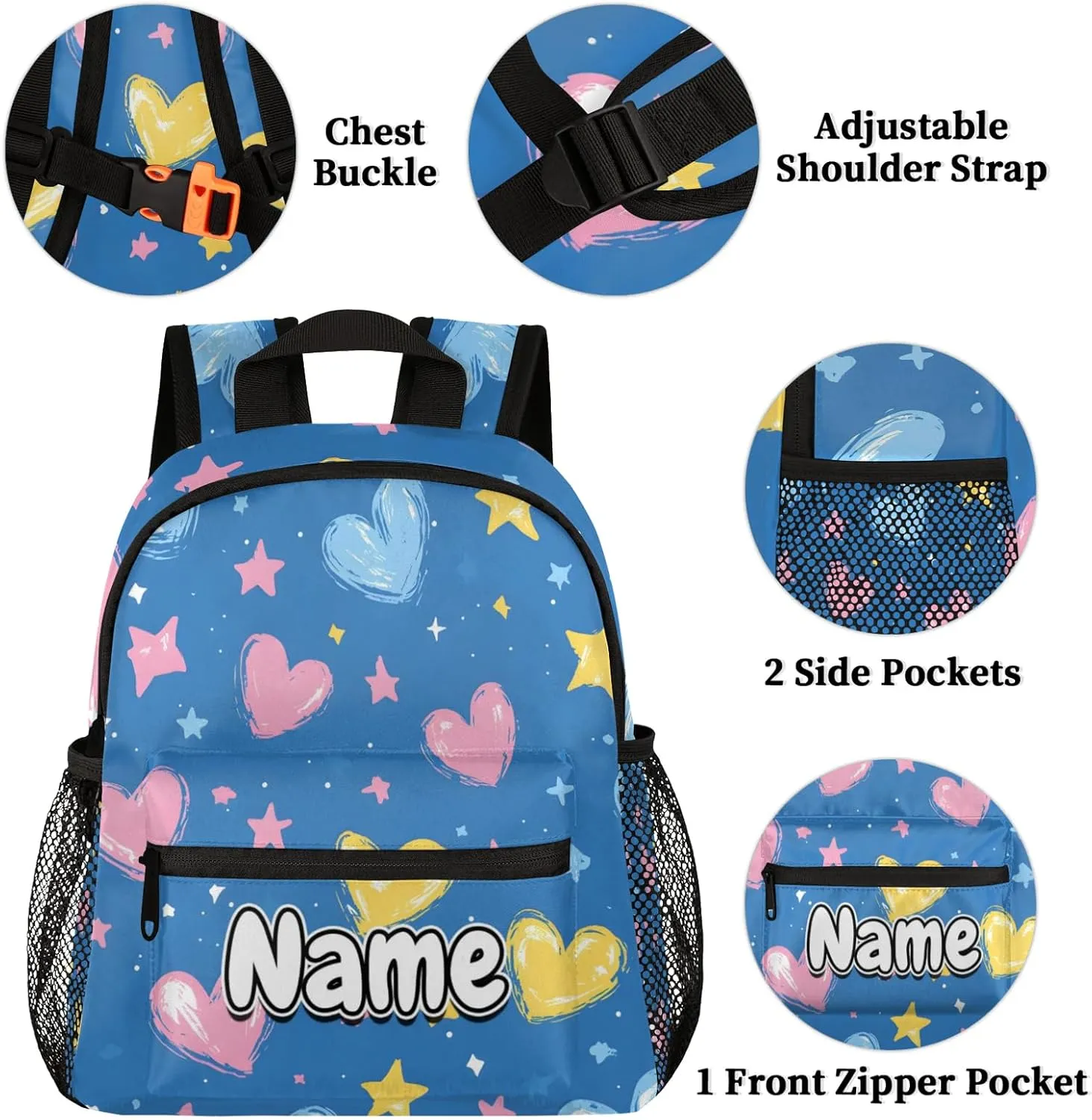 Shaped Heart Personalized Backpack Bag with Name Lightweight Custom Shoulder Bags Waterproof Casual Backpacks Travel Laptop Bag for Work Picnic 12in