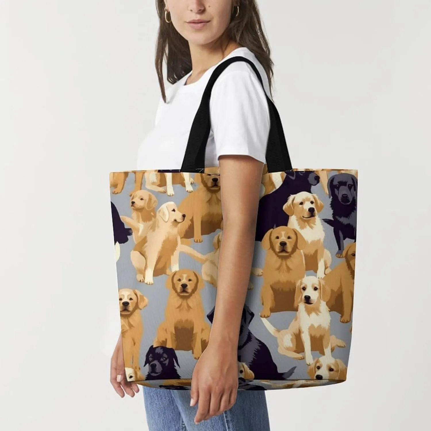 Shopping Bag for Women, Dog Pattern Tote Bag, Large Capacity Shoulder Bags for Groceries Travel