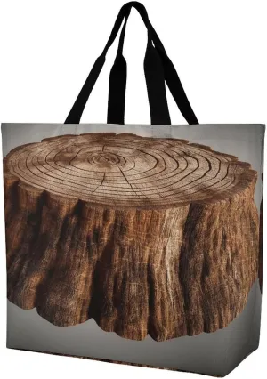 Shopping Bag,Stump of Oak Tree Print Groceries Tote Bag,unisex Portable Shopping Bag,foldable Reusable Grocery Bags