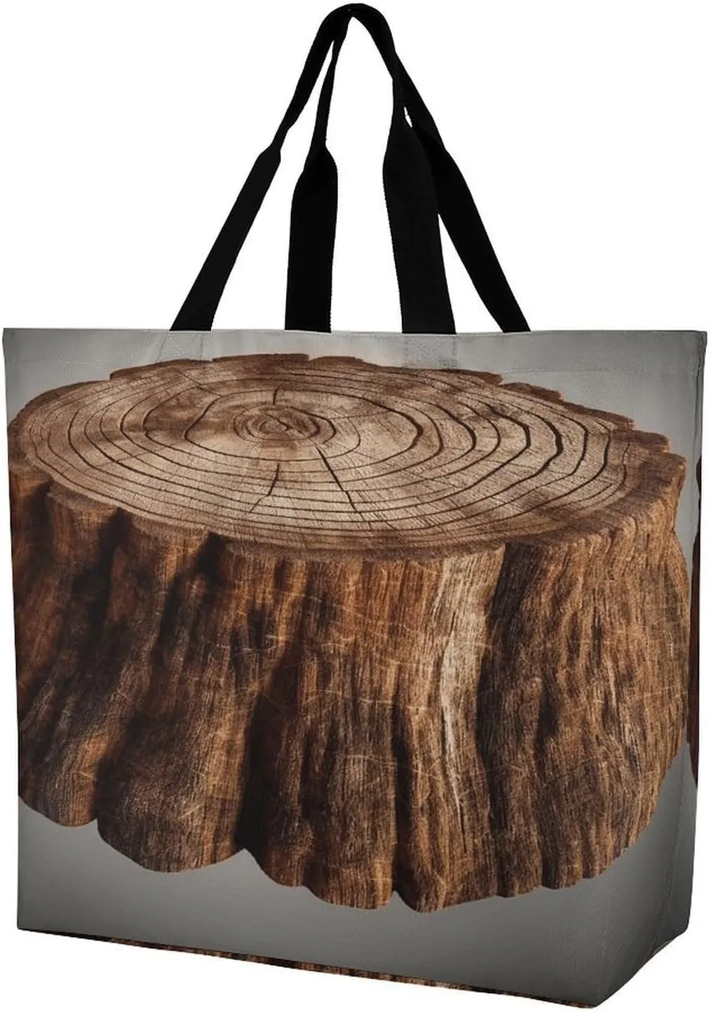 Shopping Bag,Stump of Oak Tree Print Groceries Tote Bag,unisex Portable Shopping Bag,foldable Reusable Grocery Bags