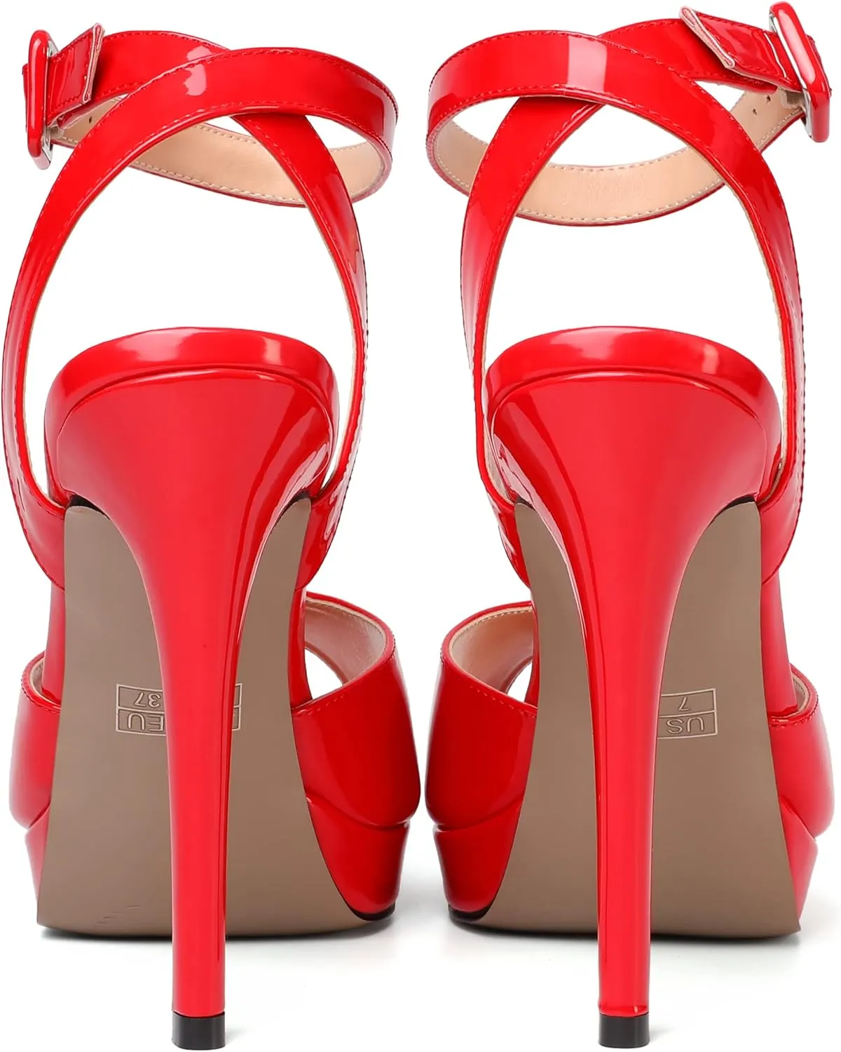 SHOWFOREST Womens Evening Sexy Peep Toe Ankle Strap Patent Buckle Stiletto High Heel Pumps Shoes 4.7 Inch