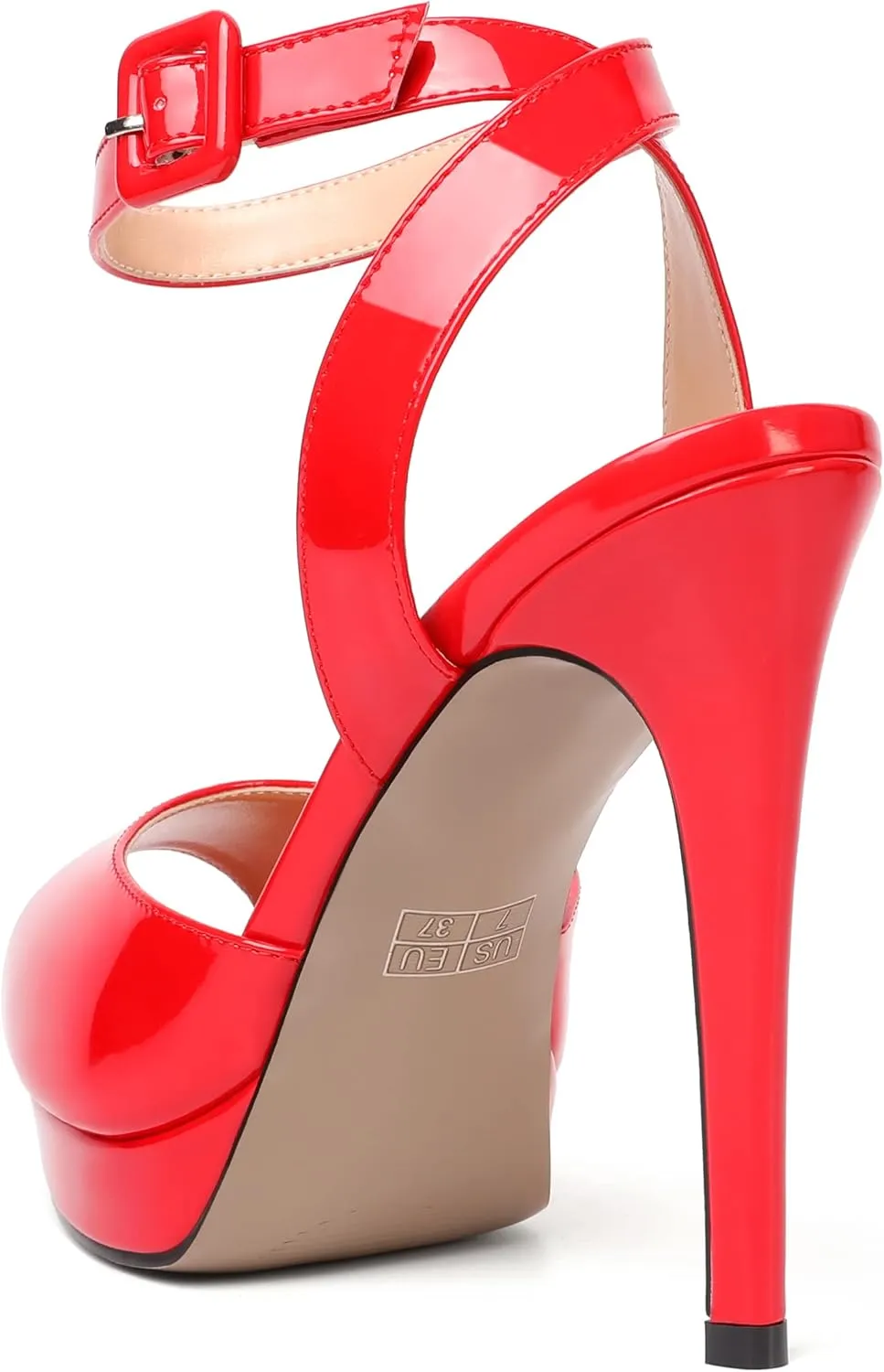 SHOWFOREST Womens Evening Sexy Peep Toe Ankle Strap Patent Buckle Stiletto High Heel Pumps Shoes 4.7 Inch