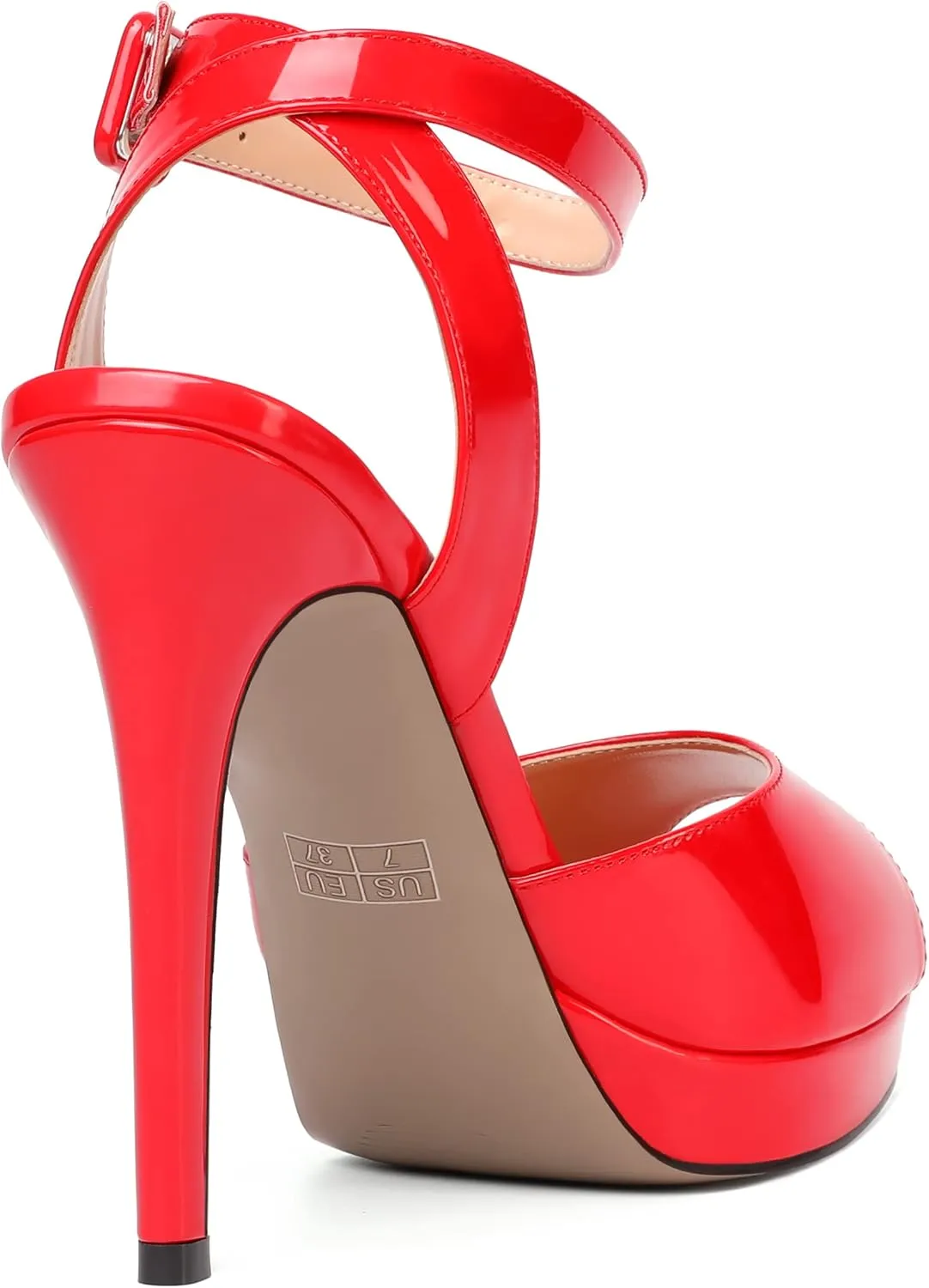 SHOWFOREST Womens Evening Sexy Peep Toe Ankle Strap Patent Buckle Stiletto High Heel Pumps Shoes 4.7 Inch