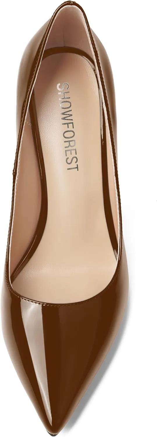 SHOWFOREST Womens Pointed Toe Slip On Sexy Evening Patent Stiletto High Heel Pumps Shoes 4 Inch