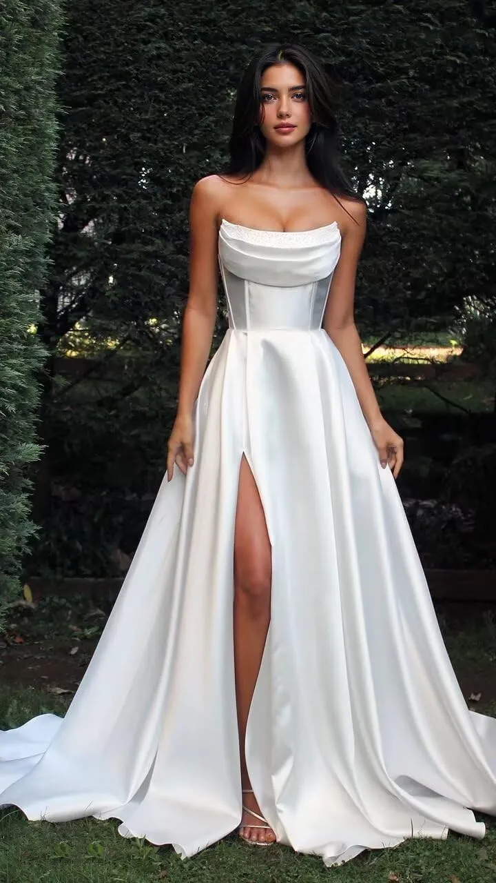 Simple Mermaid Wedding Dresses for Bride 2025 Boho Beach Satin Sleeveless Bridal Gown with Train