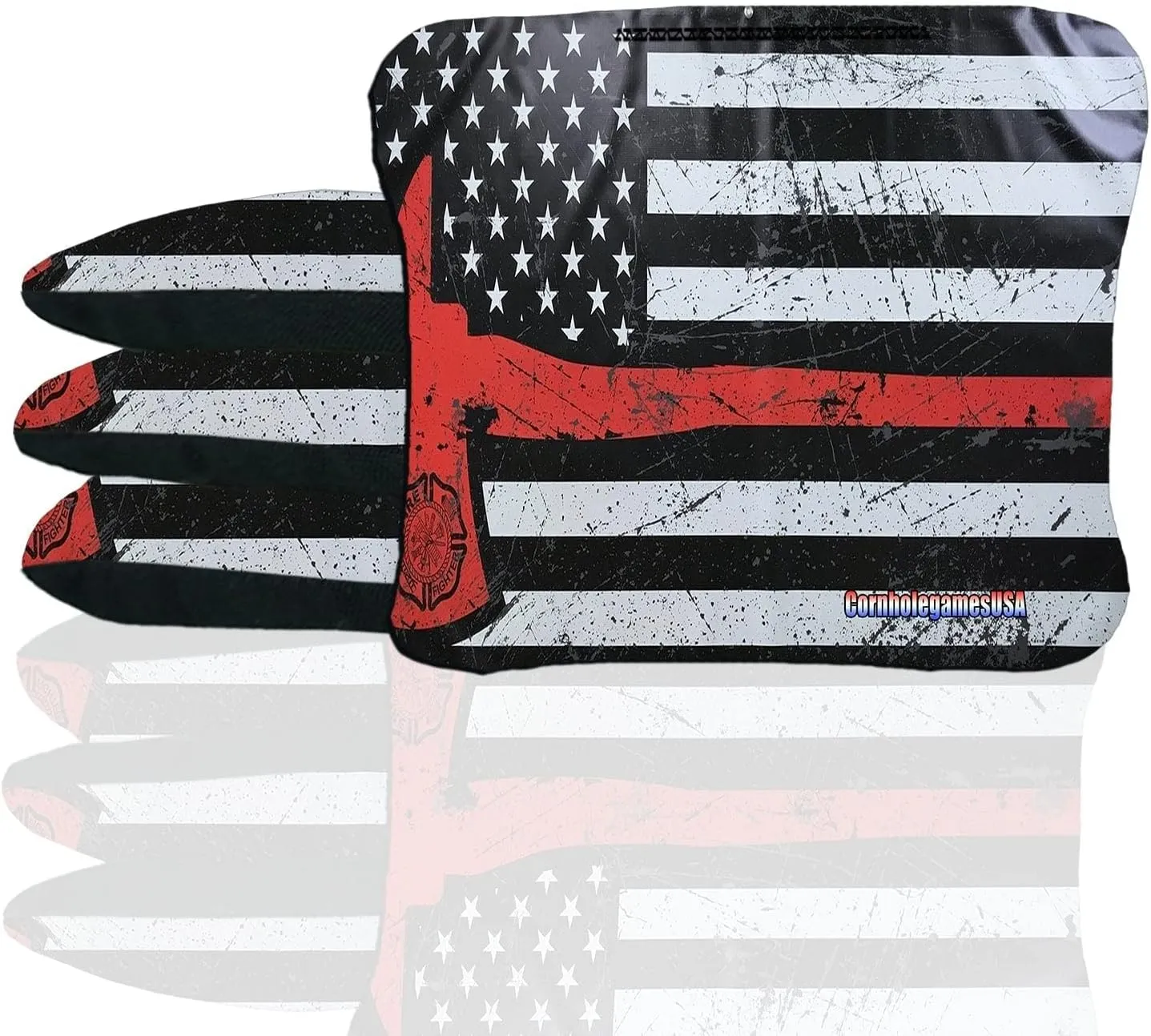 Skip's Garage Red Line Axe Flag Cornhole Bags - Duck Cloth - Choose Corn Filled or All-Weather Resin Corn Hole Bags