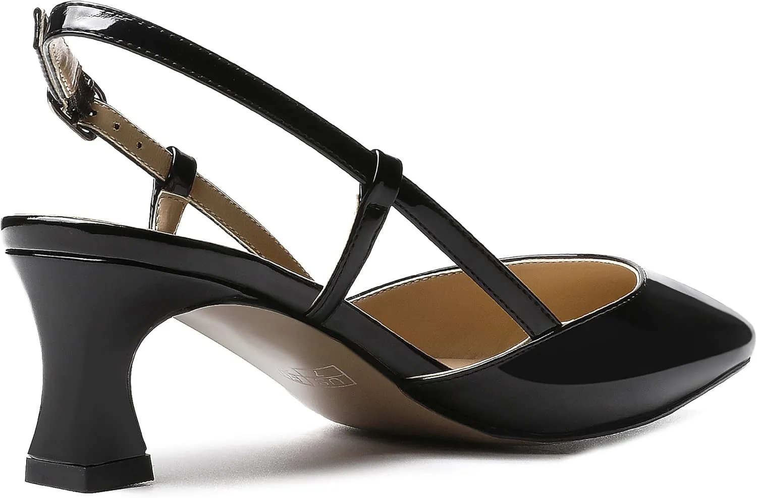 SKYSTERRY Women's Patent Pointed Toe Cutout Slingback Spool Low Heel Pumps Wedding Evening Dress Shoes 2 Inch