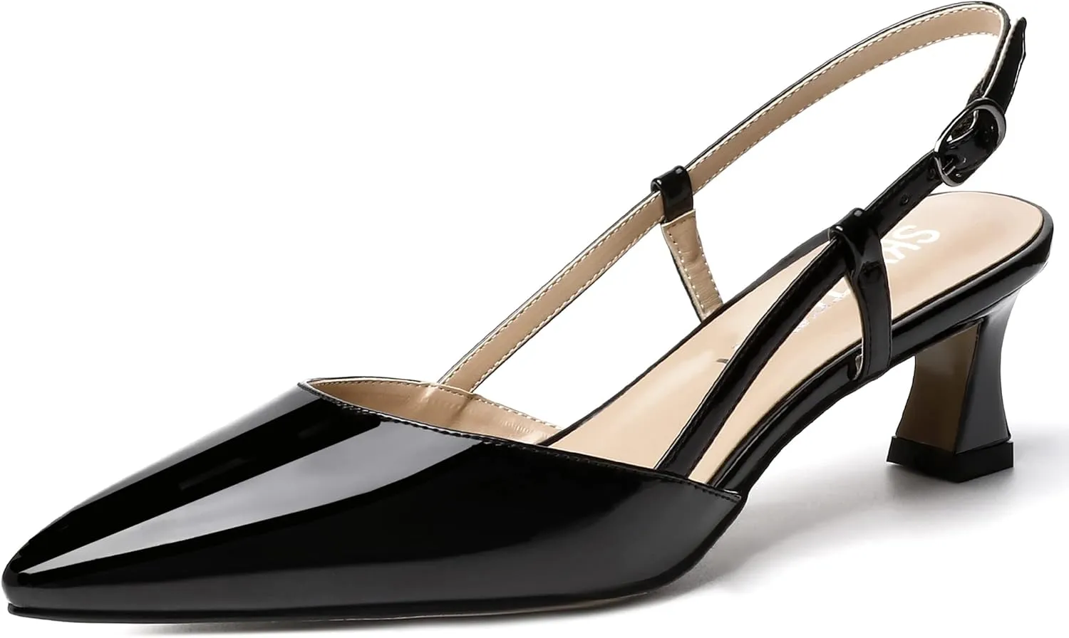 SKYSTERRY Women's Patent Pointed Toe Cutout Slingback Spool Low Heel Pumps Wedding Evening Dress Shoes 2 Inch