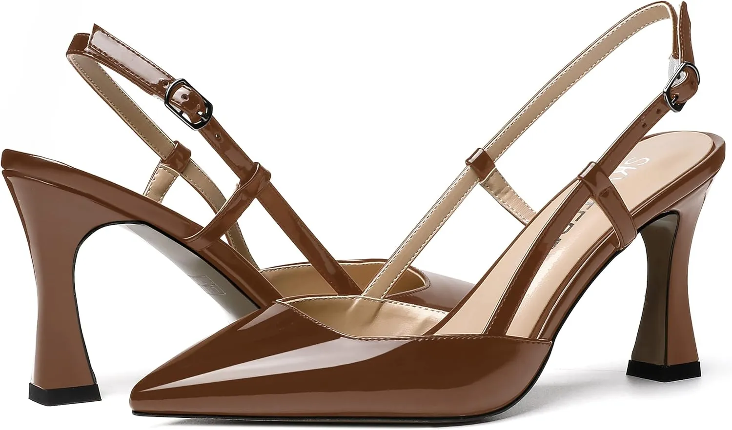 SKYSTERRY Women's Slingback Patent Dress Cut Out Pointed Toe Evening Spool High Heel Pumps Dress Shoes 3.5 Inch