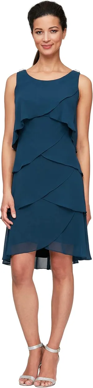 S.L. Fashions Women's Chiffon Tiered Cocktail Dress, Summer, Perfect for Casual & Formal Occasions (Petite and Regular Sizes)