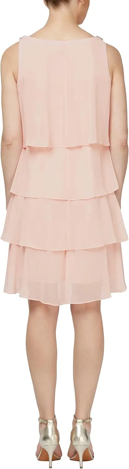 S.L. Fashions Women's Chiffon Tiered Cocktail Dress, Summer, Perfect for Casual & Formal Occasions (Petite and Regular Sizes)