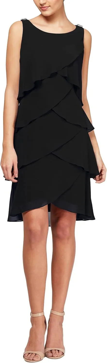 S.L. Fashions Women's Chiffon Tiered Cocktail Dress, Summer, Perfect for Casual & Formal Occasions (Petite and Regular Sizes)