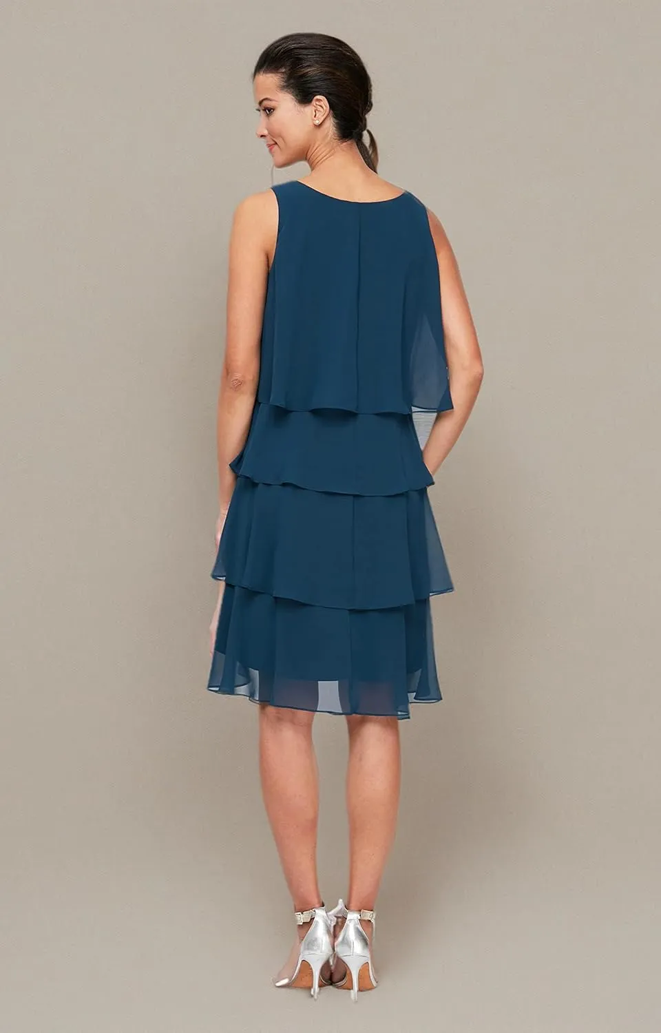 S.L. Fashions Women's Chiffon Tiered Cocktail Dress, Summer, Perfect for Casual & Formal Occasions (Petite and Regular Sizes)