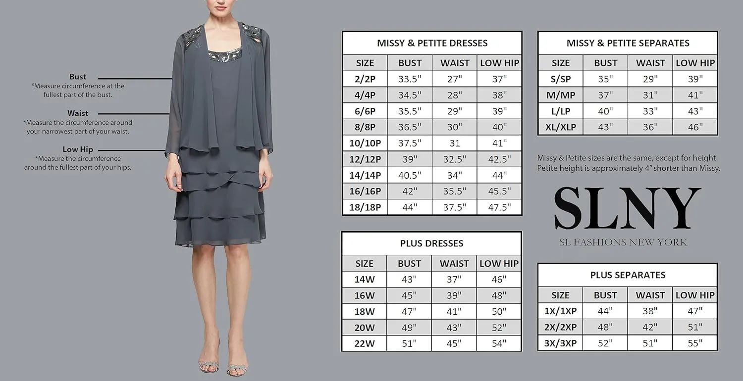 S.L. Fashions Women's Chiffon Tiered Cocktail Dress, Summer, Perfect for Casual & Formal Occasions (Petite and Regular Sizes)