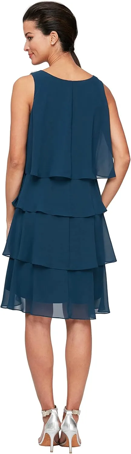 S.L. Fashions Women's Chiffon Tiered Cocktail Dress, Summer, Perfect for Casual & Formal Occasions (Petite and Regular Sizes)
