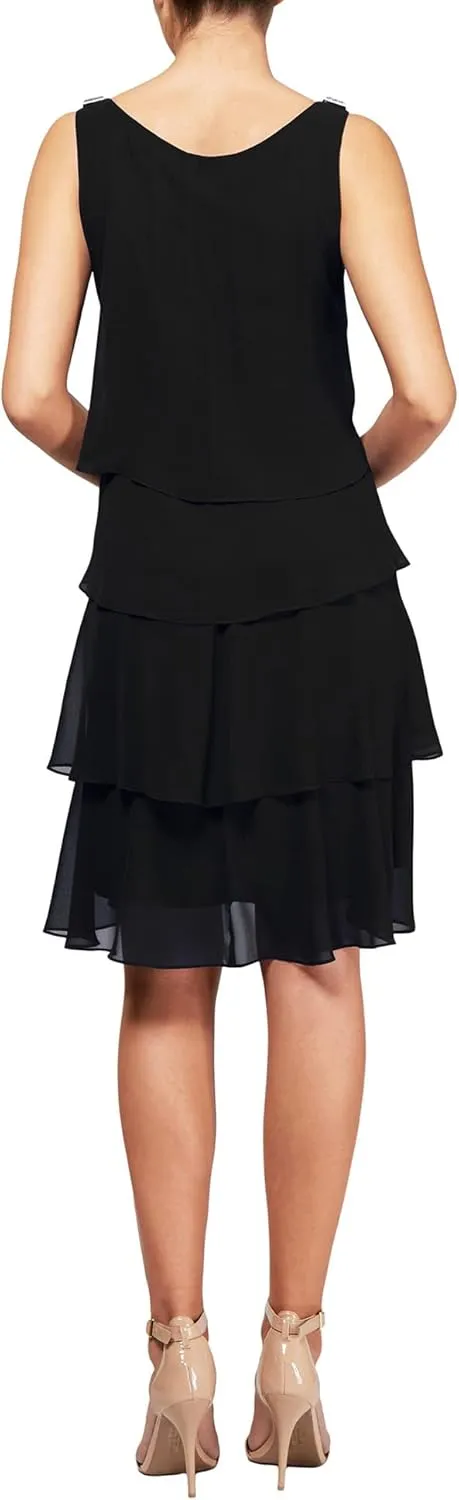S.L. Fashions Women's Chiffon Tiered Cocktail Dress, Summer, Perfect for Casual & Formal Occasions (Petite and Regular Sizes)