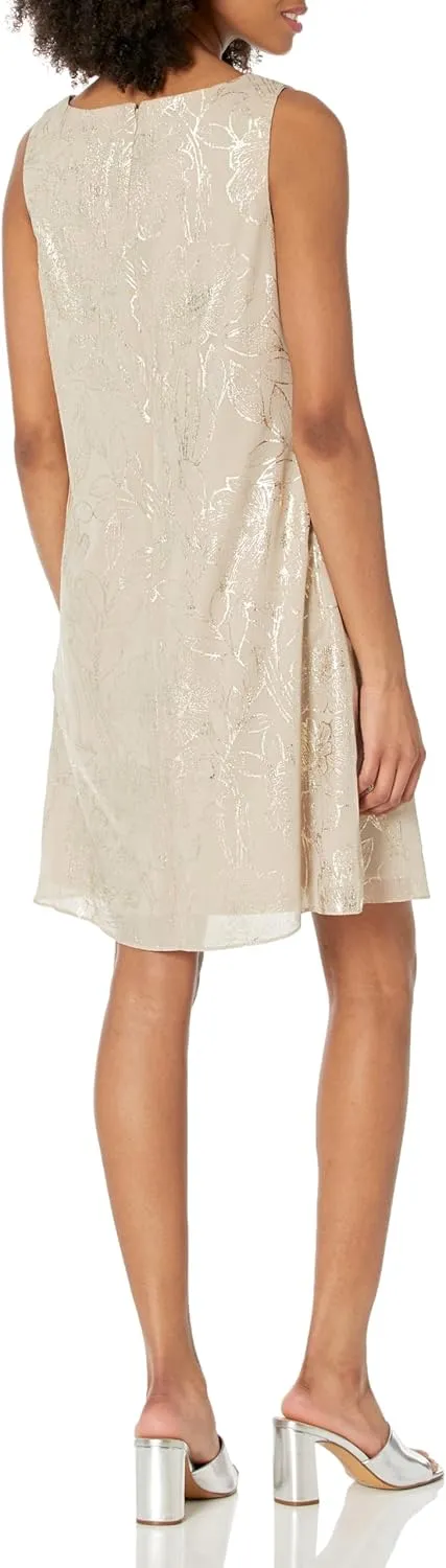 S.L. Fashions Women's Floral Foil Print Sheath Dress with Chiffon Capelet