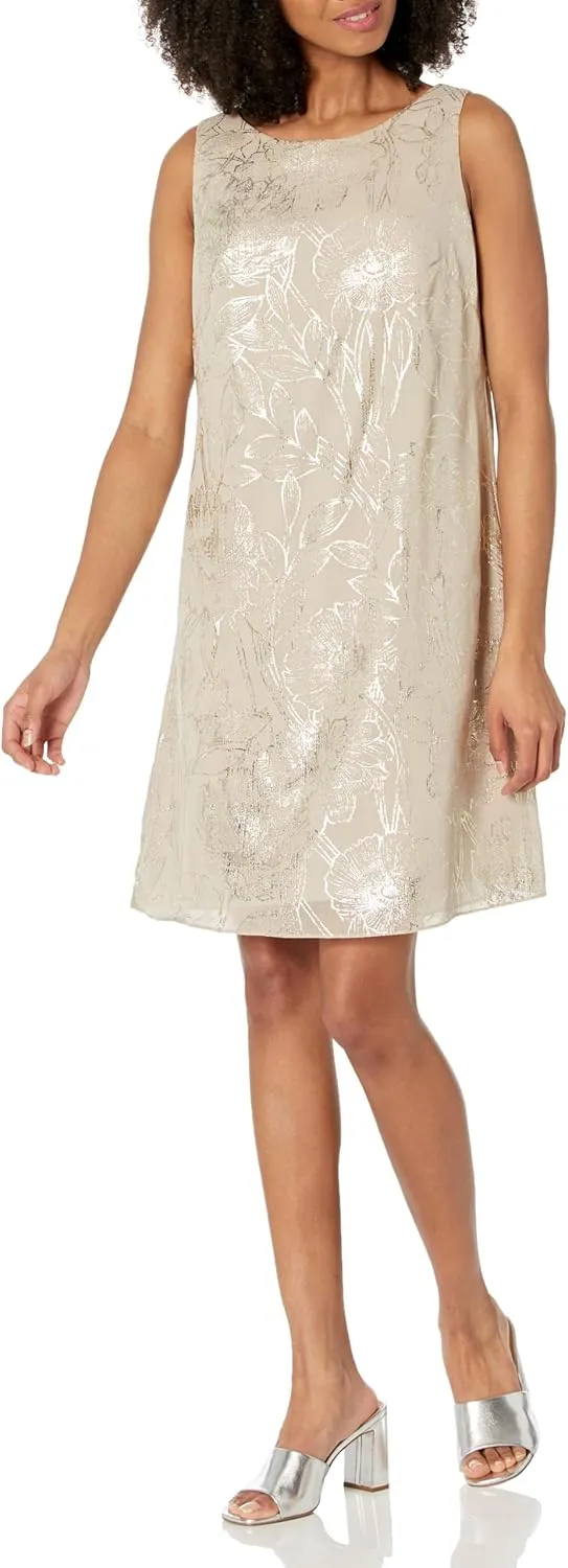S.L. Fashions Women's Floral Foil Print Sheath Dress with Chiffon Capelet