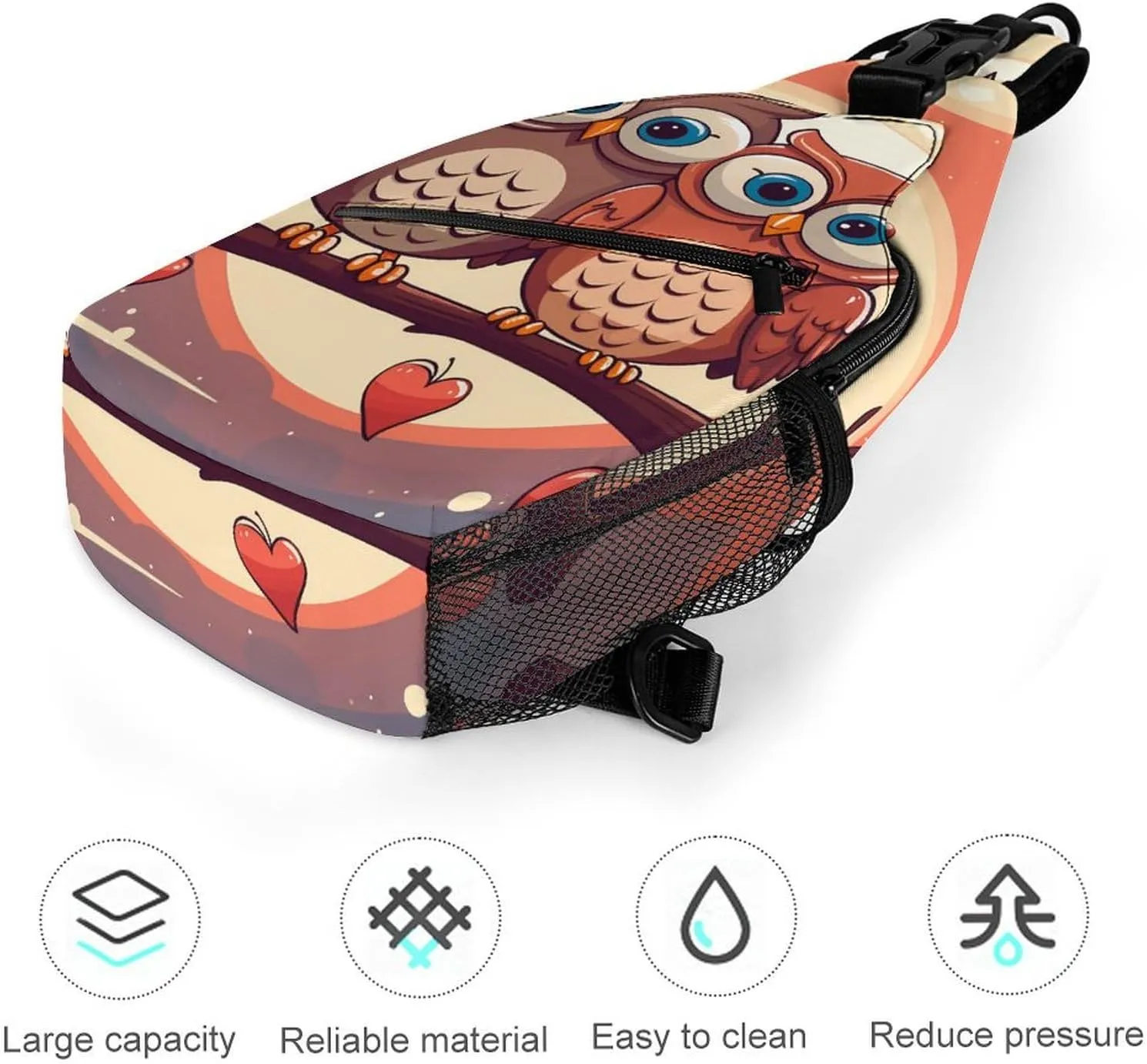 Sling Bags for Women Men Pair of Cartoon Owls Sling Backpack Adjustable Belt Casual Chest Daypack Bum Bags Fanny Pack for Travel Sports Running Hiking Waist Packs