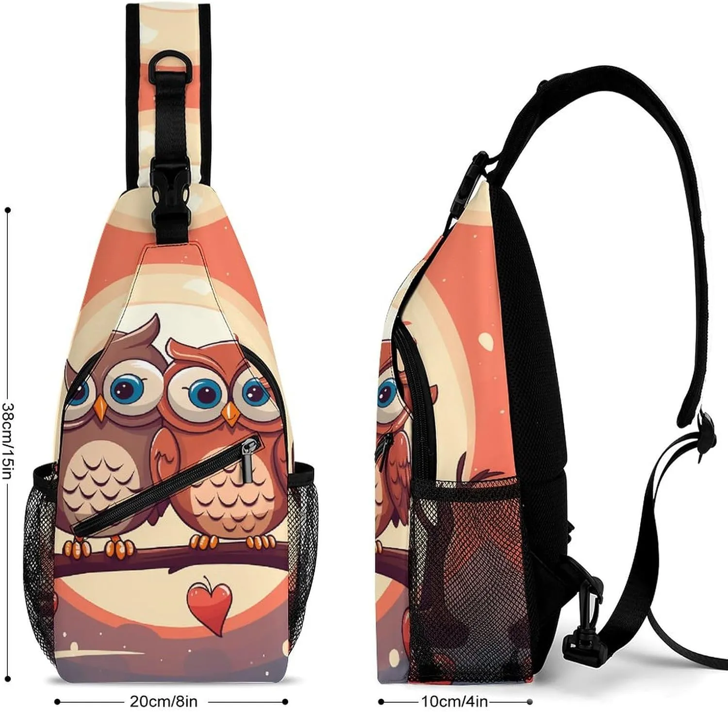 Sling Bags for Women Men Pair of Cartoon Owls Sling Backpack Adjustable Belt Casual Chest Daypack Bum Bags Fanny Pack for Travel Sports Running Hiking Waist Packs