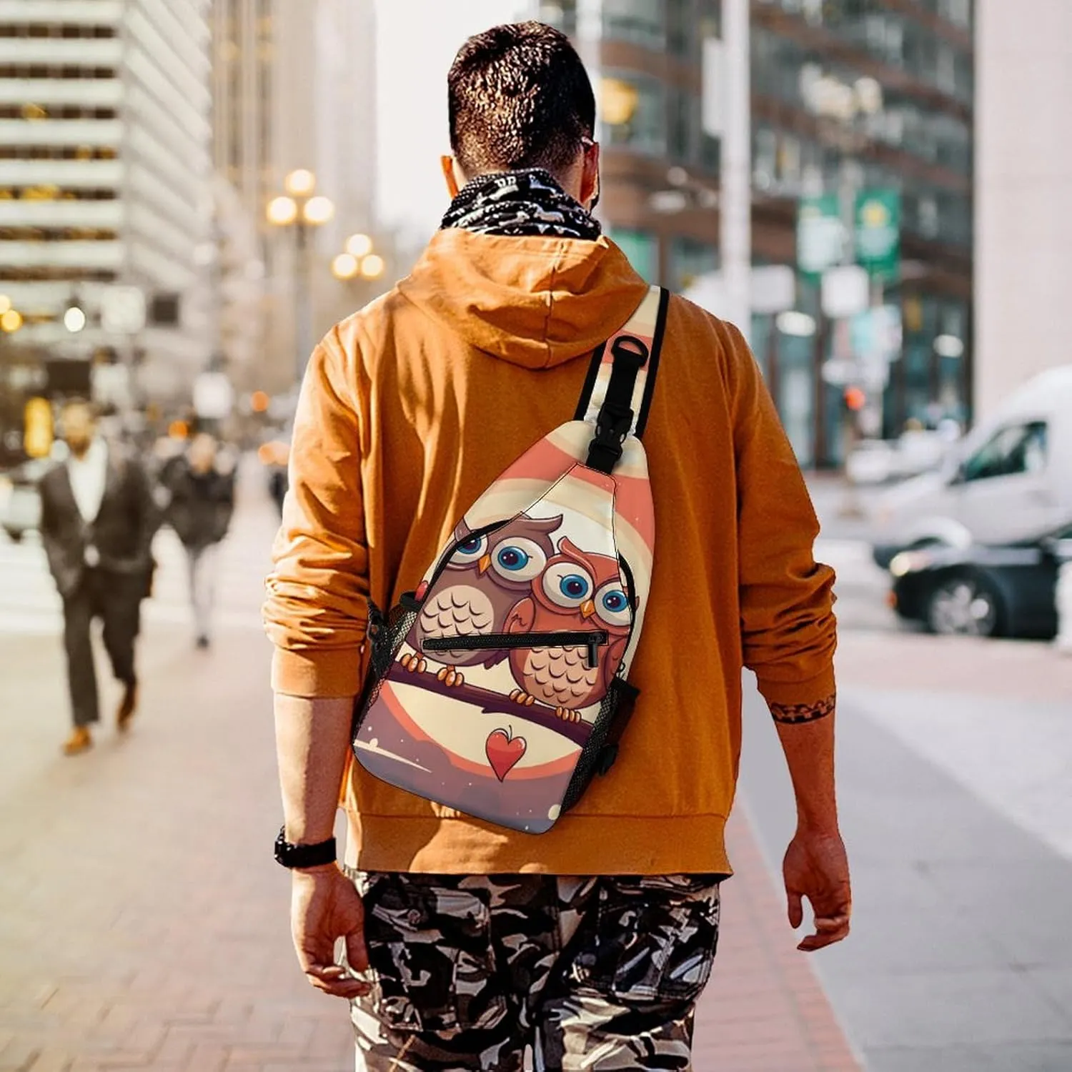 Sling Bags for Women Men Pair of Cartoon Owls Sling Backpack Adjustable Belt Casual Chest Daypack Bum Bags Fanny Pack for Travel Sports Running Hiking Waist Packs
