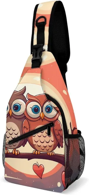 Sling Bags for Women Men Pair of Cartoon Owls Sling Backpack Adjustable Belt Casual Chest Daypack Bum Bags Fanny Pack for Travel Sports Running Hiking Waist Packs