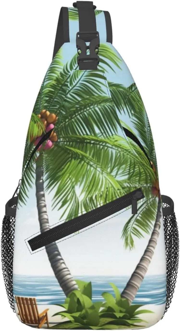Sling Bags for Women Men Tropical Palm Tree Sling Backpack Adjustable Belt Bum Bags Fanny Pack for Travel Sports Running Hiking Waist Packs