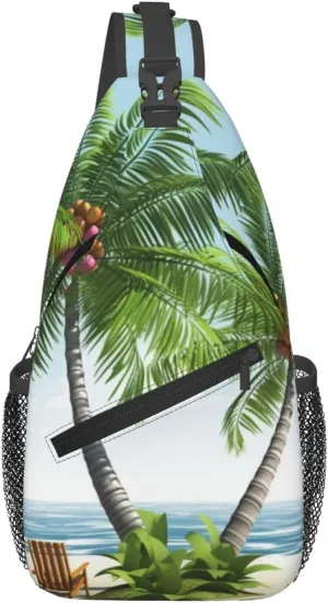 Sling Bags for Women Men Tropical Palm Tree Sling Backpack Adjustable Belt Bum Bags Fanny Pack for Travel Sports Running Hiking Waist Packs