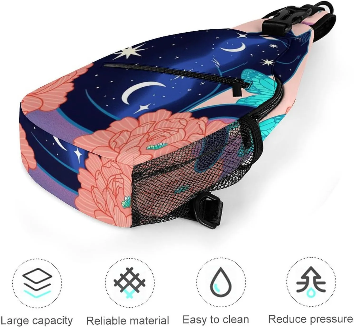 Sling Shoulder Backpack for Men Women Multipurpose Anti-Theft Gym Bags Sack Daypack Outdoor Backpack Carry On Bag, Black Cat Flower Butterfly Starry Sky Dream Scene Shoulder Crossbody Bag Chest Pack