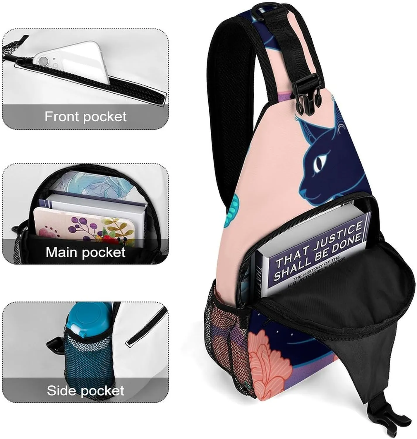 Sling Shoulder Backpack for Men Women Multipurpose Anti-Theft Gym Bags Sack Daypack Outdoor Backpack Carry On Bag, Black Cat Flower Butterfly Starry Sky Dream Scene Shoulder Crossbody Bag Chest Pack