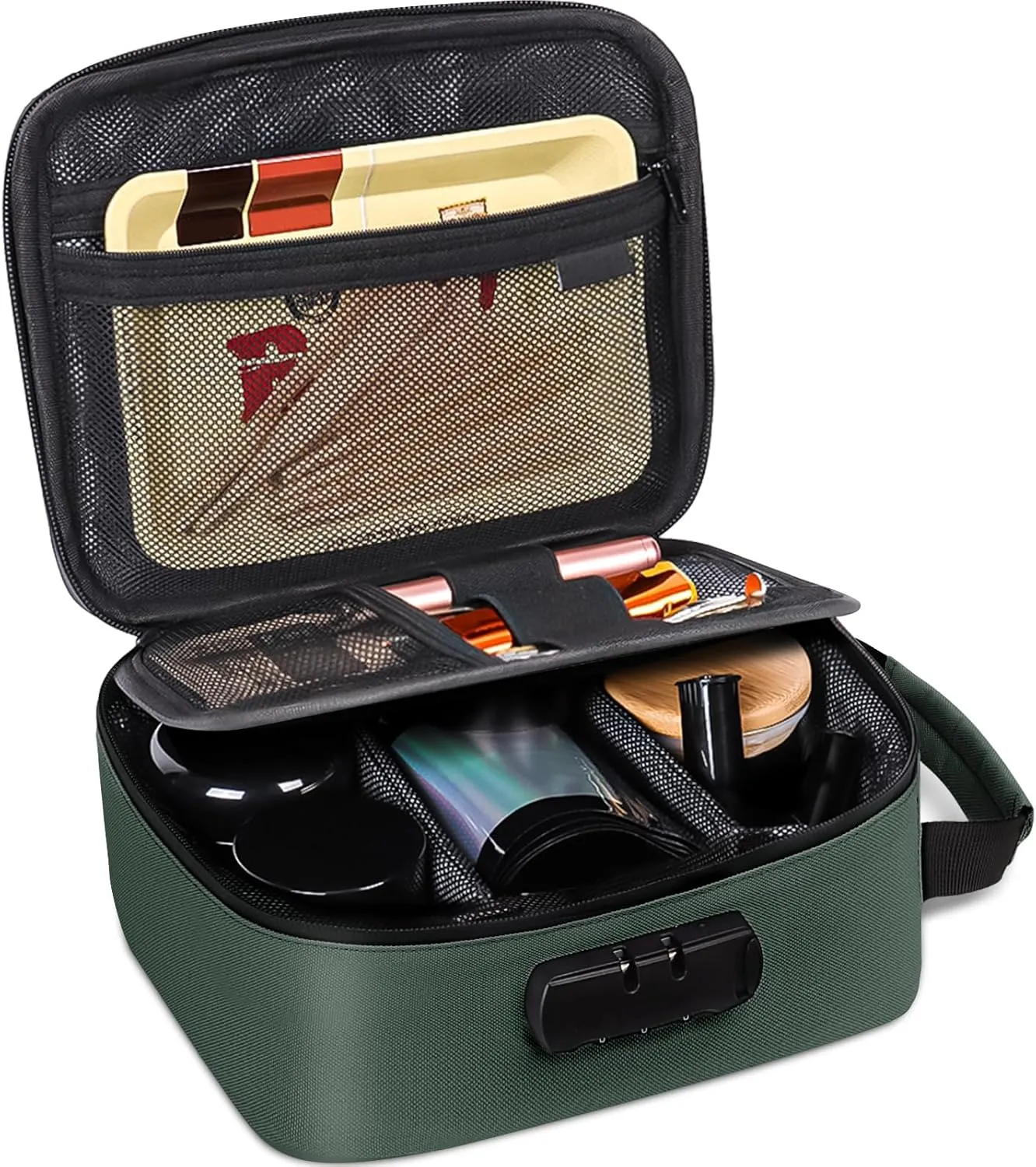 Smell Proof Bag with Combination Lock, Airtight Zippers Carbon Lining & Removable Dividers, Odor Proof Container for Smoking Accessories, Odorless Travel Box Blocks Out Strong Odors
