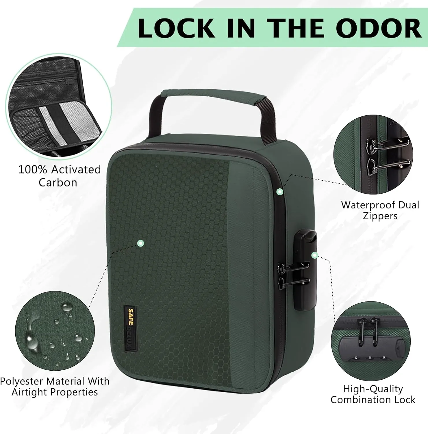 Smell Proof Bag with Combination Lock, Airtight Zippers Carbon Lining & Removable Dividers, Odor Proof Container for Smoking Accessories, Odorless Travel Box Blocks Out Strong Odors