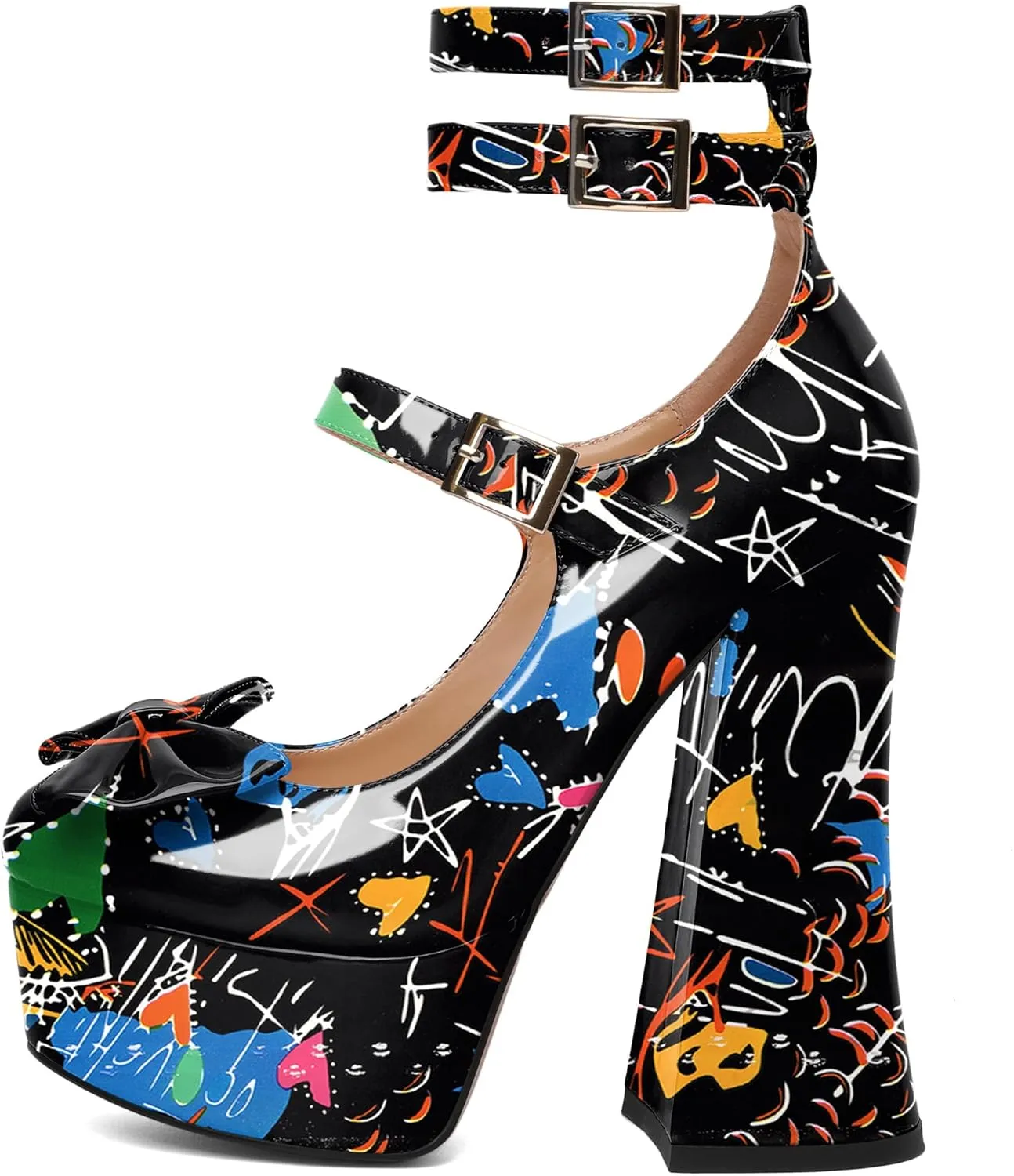 Soireelady Women's Platform Chunky Heels, Round Toe Mary Jane Pumps, Block High Heels with Ankle Strap, Dressy Shoes for Party, Wedding, Evening Sexy