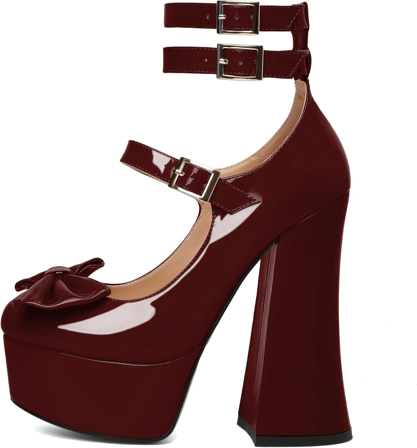 Soireelady Women's Platform Chunky Heels, Round Toe Mary Jane Pumps, Block High Heels with Ankle Strap, Dressy Shoes for Party, Wedding, Evening Sexy