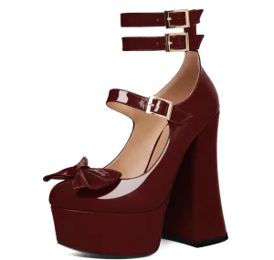 Soireelady Women's Platform Chunky Heels, Round Toe Mary Jane Pumps, Block High Heels with Ankle Strap, Dressy Shoes for Party, Wedding, Evening Sexy