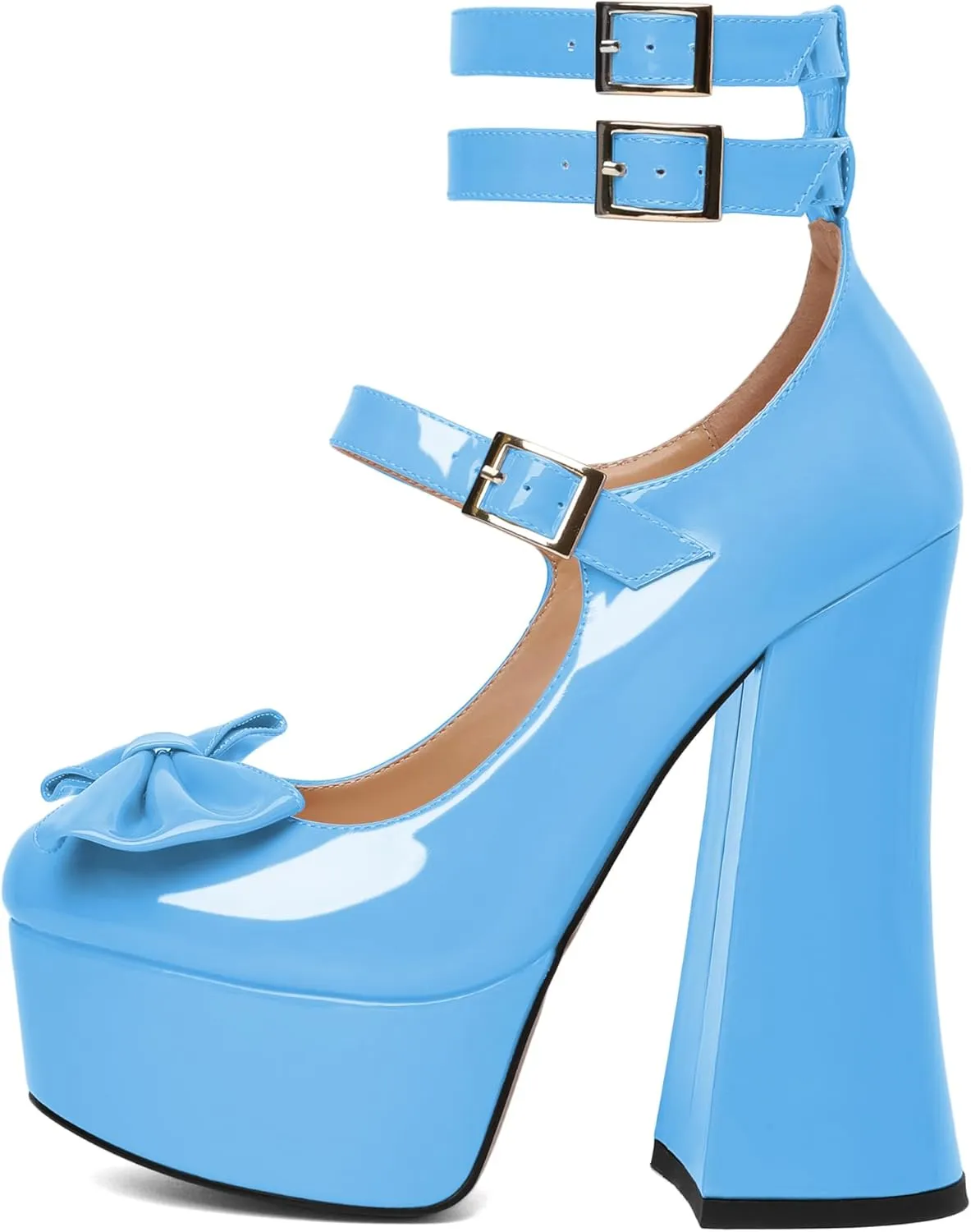 Soireelady Women's Platform Chunky Heels, Round Toe Mary Jane Pumps, Block High Heels with Ankle Strap, Dressy Shoes for Party, Wedding, Evening Sexy