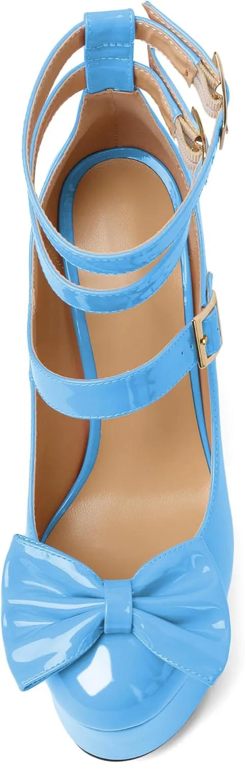 Soireelady Women's Platform Chunky Heels, Round Toe Mary Jane Pumps, Block High Heels with Ankle Strap, Dressy Shoes for Party, Wedding, Evening Sexy