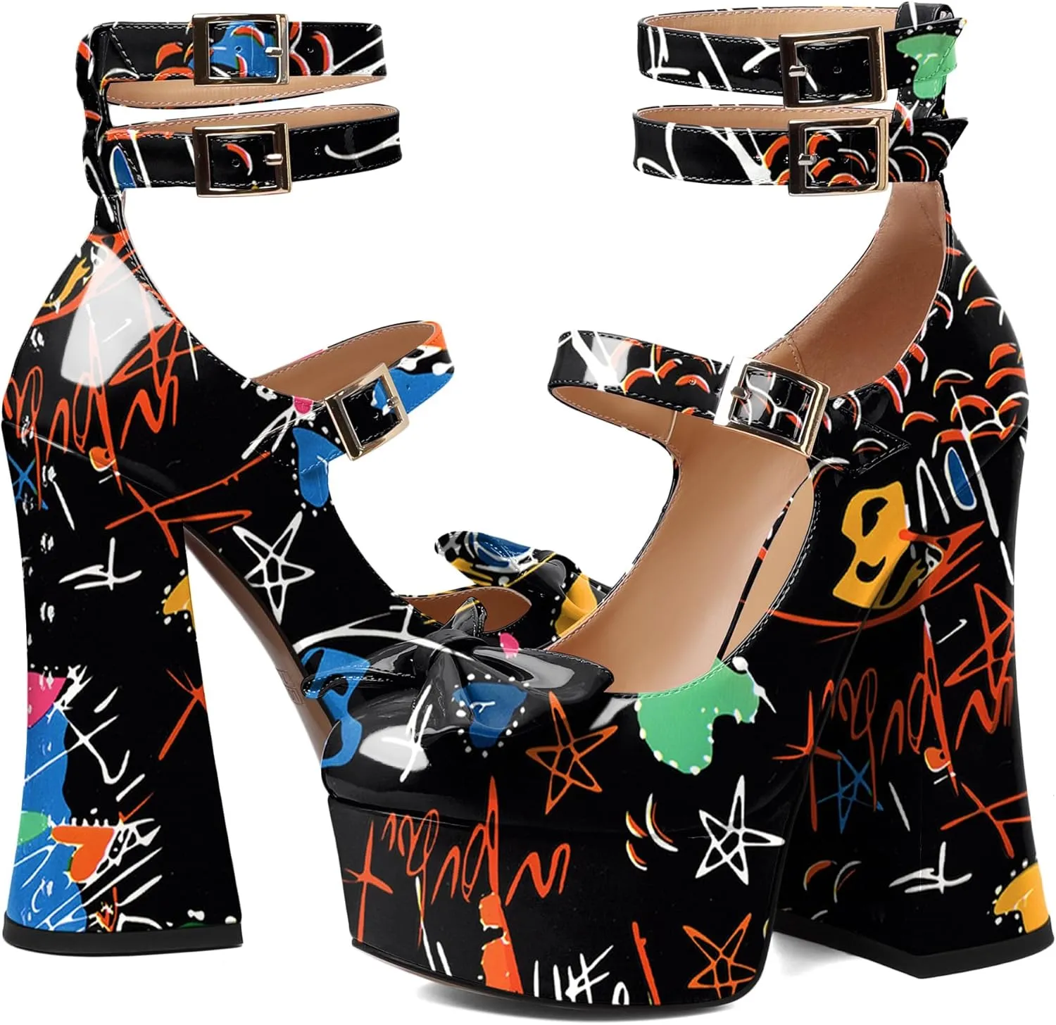 Soireelady Women's Platform Chunky Heels, Round Toe Mary Jane Pumps, Block High Heels with Ankle Strap, Dressy Shoes for Party, Wedding, Evening Sexy