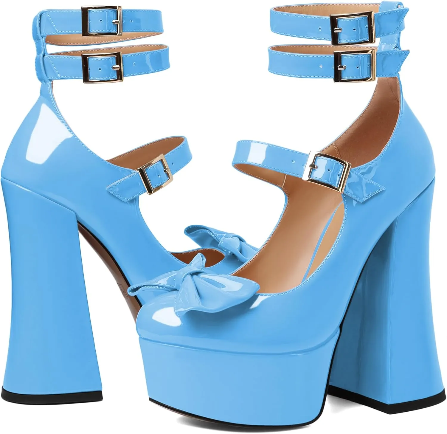Soireelady Women's Platform Chunky Heels, Round Toe Mary Jane Pumps, Block High Heels with Ankle Strap, Dressy Shoes for Party, Wedding, Evening Sexy