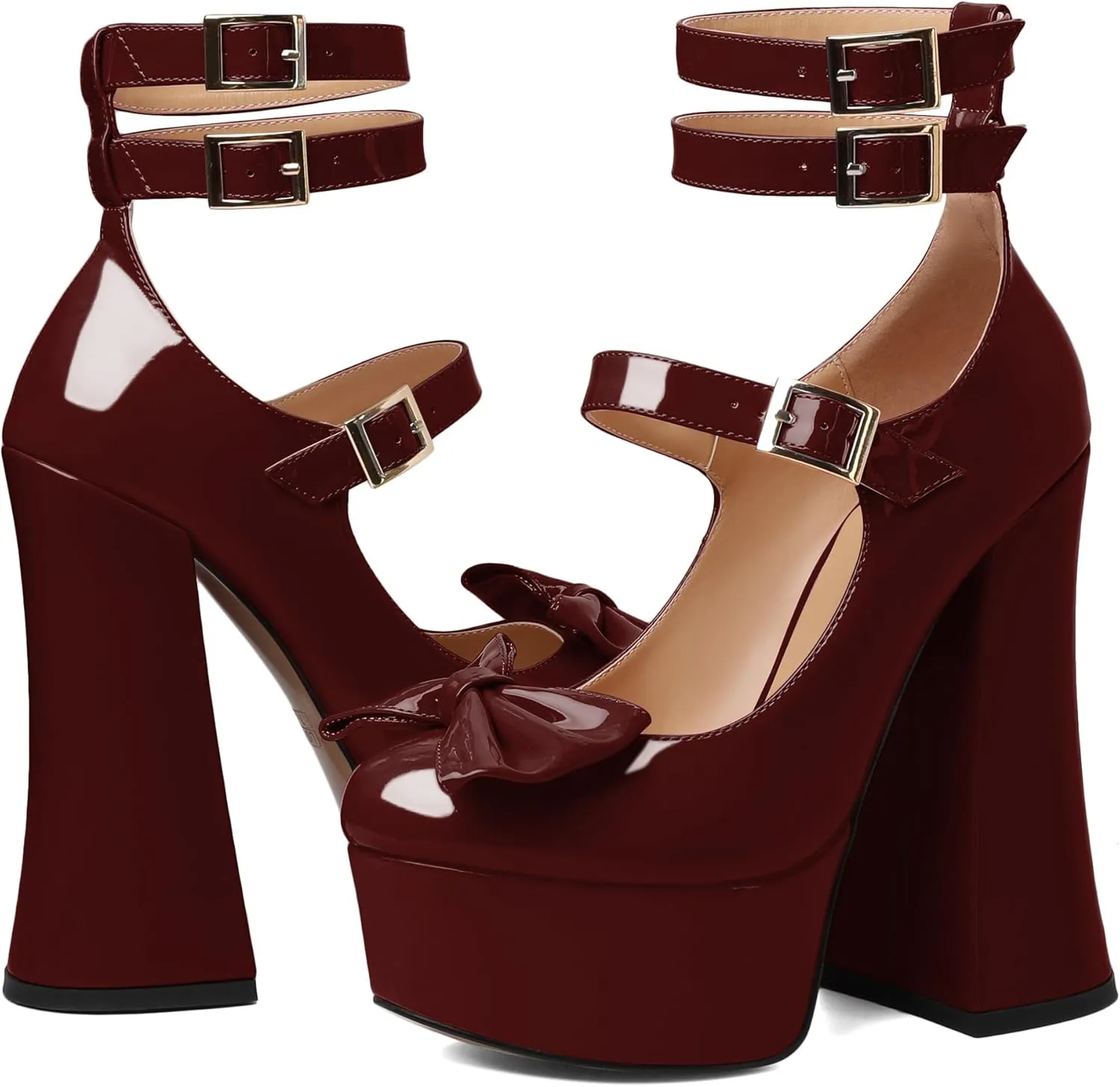 Soireelady Women's Platform Chunky Heels, Round Toe Mary Jane Pumps, Block High Heels with Ankle Strap, Dressy Shoes for Party, Wedding, Evening Sexy