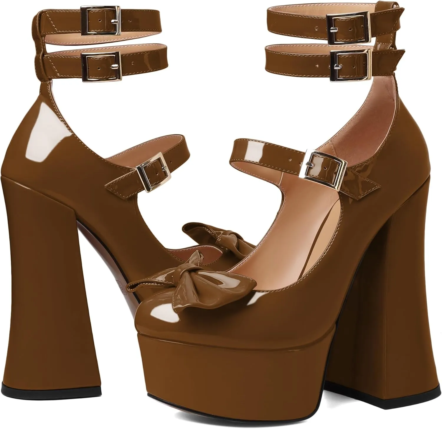 Soireelady Women's Platform Chunky Heels, Round Toe Mary Jane Pumps, Block High Heels with Ankle Strap, Dressy Shoes for Party, Wedding, Evening Sexy