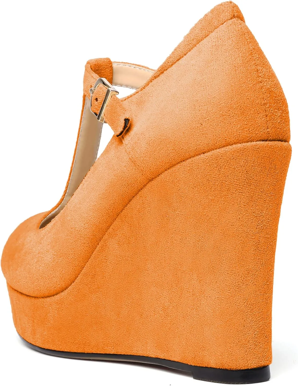 Soireelady Women's Platform Wedges Round Toe Wedge Heel Pumps T Strap High Heels Comfortable Office Dress Platform Pumps Classic Heeled Buckle Shoes