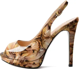Soireelady Women's Slingback Platform Sexy Peep Toe High Heels Stiletto Slim Thin Heel Pumps Wedding Bride Evening Party Dress Shoes
