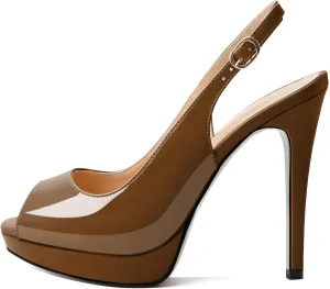 Soireelady Women's Slingback Platform Sexy Peep Toe High Heels Stiletto Slim Thin Heel Pumps Wedding Bride Evening Party Dress Shoes