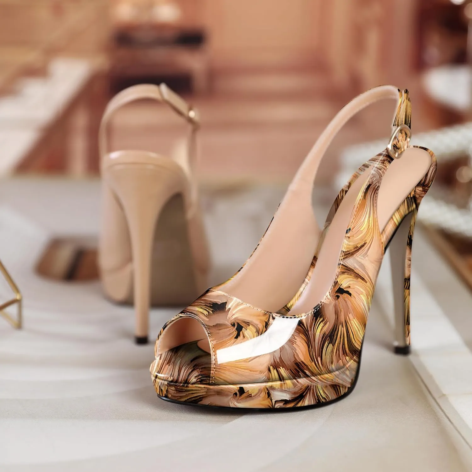 Soireelady Women's Slingback Platform Sexy Peep Toe High Heels Stiletto Slim Thin Heel Pumps Wedding Bride Evening Party Dress Shoes