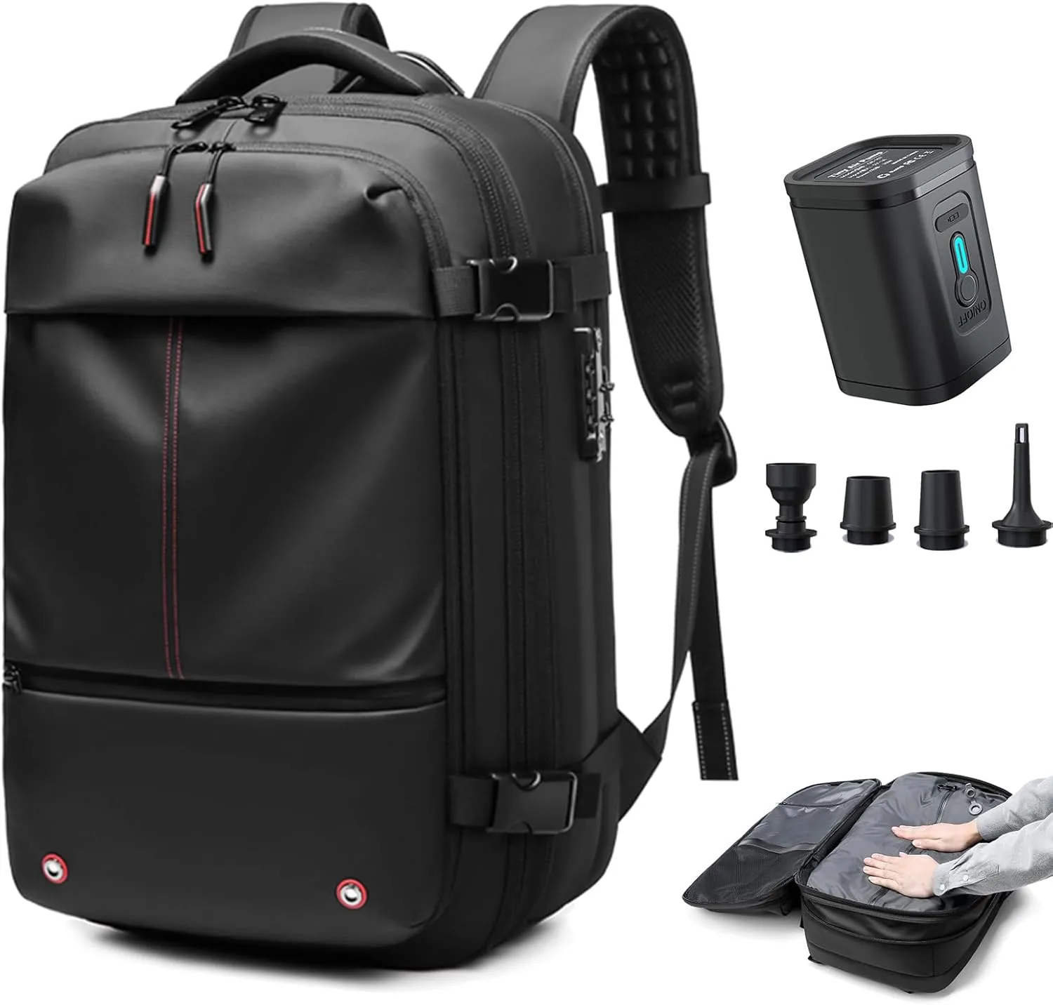 Somago Vacuumable Backpack Expandable Water-resistant Travel Bag with Air Pump Multifunctional Rucksack Backpack with TSA Lock Anti-thief Pocket Fit for 17 Inch Laptop