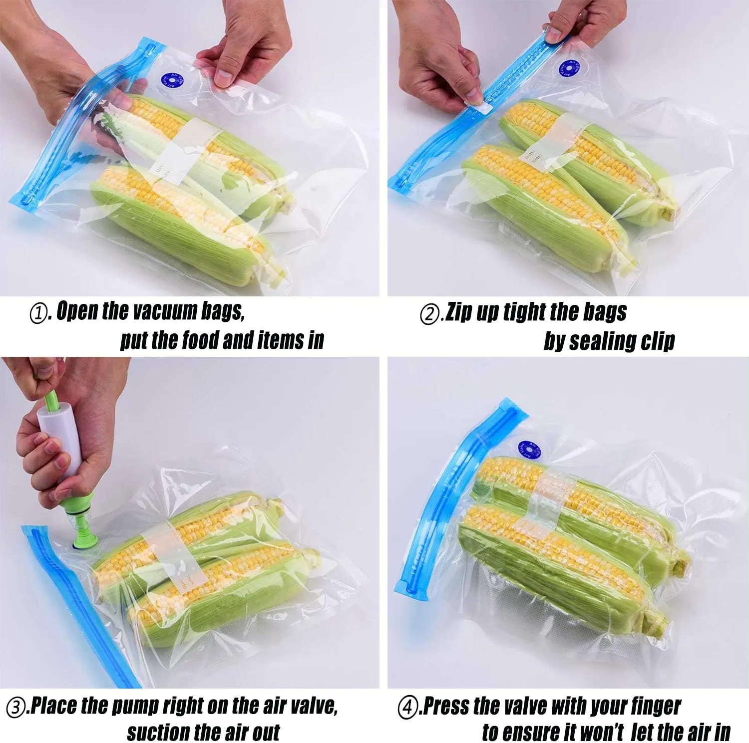 Sous Vide Bags 20pack Reusable Vacuum Food Storage Bags with 3 Sizes Vacuum Food Bags,4 Sealing Clips for Food Storage and Sous Vide Cooking (60pcs bags)