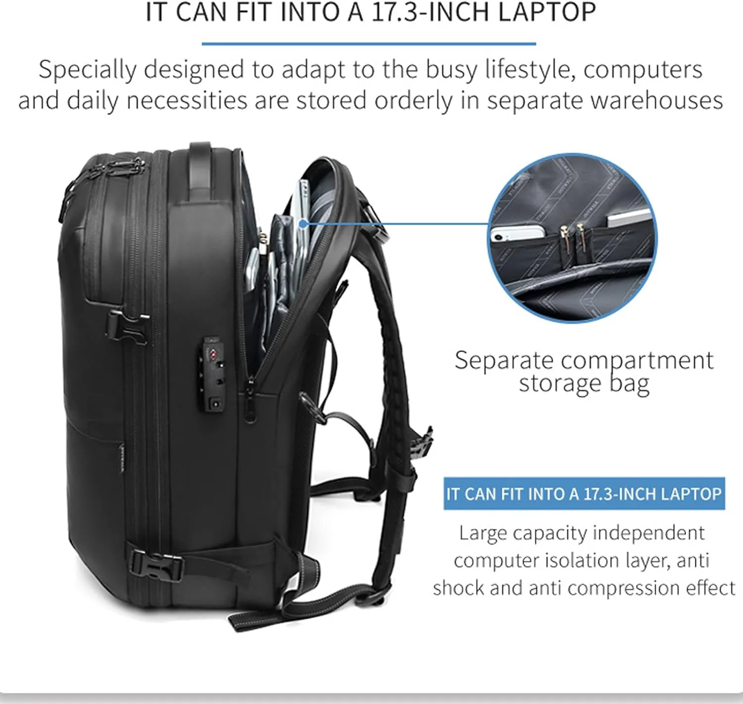 Space Vac Backpack, Spacevac Vacuum Compression Backpack,Expandable Waterproof Multifunctional Travel Password TSA Lock Bag (Black-with Air Pump)